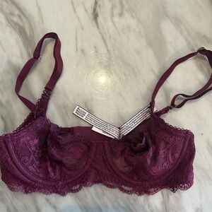 Victoria’s Secret Deep Wine Purple Wicked Unlined Lace Balconette Bra 32B